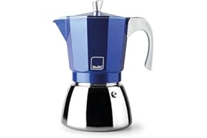 IBILI - Cafetera express Elba Blue, 3 tazas, 150 ml, Aluminio fundido, Base de Acero Inoxidable, con reductor para 2 tazas Apto para inducción