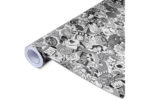 AUTO-DRESS Tutti i Design di Tutte Le Dimensioni: Stickerbomb Auto pellicole Lucide o opache – Marca Sticker Bomb Logo Adesivo JDM (50 x 150 cm, Skate Nero Bianco Lucido).