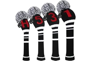 Scott Edward 4PCS Knitted Golf Head Covers Handmade Fit Well for Driver and Fairway Woods with Long Neck Pom Pom Golf Club Headcovers Set