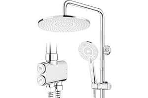 Rainsworth Regendusche ohne Armatur Chrome, 25 cm Rund Regendusche und 3 Strahlarten Duschkopf, Duschsystem, Duschsäule Duschset für Dusche