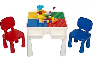 TOYPRO Kids Table And Chair Sets Building Blocks Construction Multi-Activity Water And Sand Table Compatible Bricks Toy Double-Sided With Storage Capacity, Toys for Girls And Boys