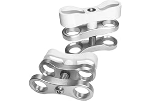 Nitescuba 2 x 1" Standard Ball Clamp Bracket, Long Ball Clamp Bracket, 360° Clip Adapter Bracket for Underwater Submersible Light Arm Tray (SC02-W)