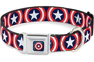 Buckle-Down Seatbelt Buckle Dog Collar - Captain America Shield Repeat Navy - 1" Wide - Fits 9-15" Neck - Small