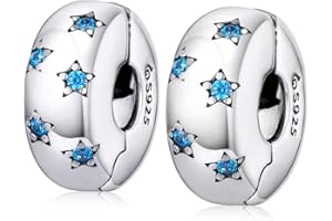 MEETCCY Clip Spacer Charm 925 Sterling Silver Blue White Crystal Charm Clip Lock Spacer Stopper Charm Bead for Bracelet,Compatible with European Charm Bracelet Beads