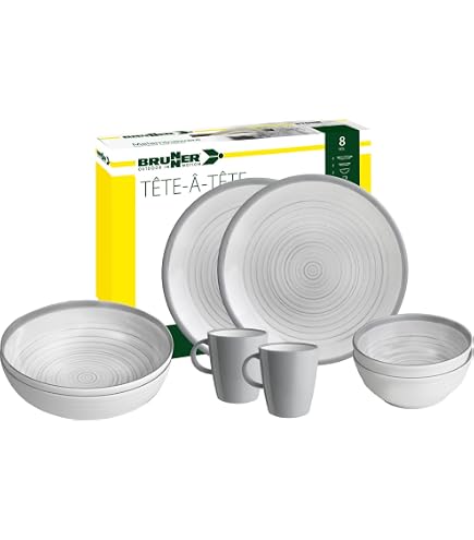 Vaisselle Camping Mélamine Brunner - Set 8 Pièces Pour 2 Personnes - Design Savane