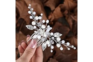 Zoestar flor peinetas para el cabello de boda perla plateada tocado de novia con cuentas accesorios para el cabello para mujeres y niñas