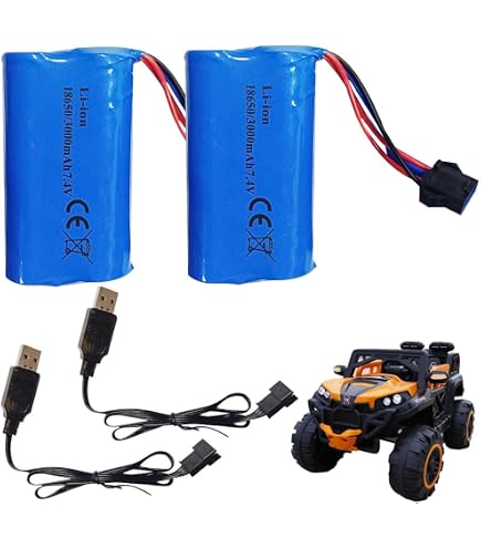 SM-3P – Lot De 2 Batteries Li-ion 7,4V 500mAh Pour Voiture RC – Avec Câble USB – Compatible Avec Jouets Télécommandés, Bateaux, Camions