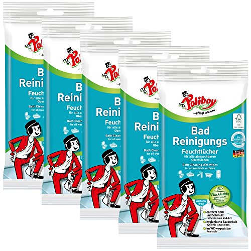 Preisvergleich Produktbild Poliboy - Badreinigung Feuchttücher - 5x 32 Stück - entfernt Kalk und Schmutz (5er, Bad)