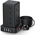 Tower Extension lead Surge Protection Extension Lead with Switch (13A 3250W) 8 AC Outlets & 4 USB Ports Plug Extension Socket Extension Cable 2M Mini Power Strip for Home, Office