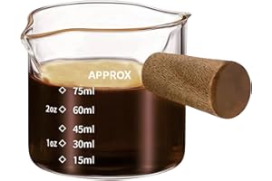 CUNEGRA Espresso Cups with Handle, 75ml Double Spout Espresso Measuring Cup with Dual Scale, Espresso Shot Glass with V-Shaped Mouth, Clear Glass Milk Frothing Pitcher, Espresso Accessories