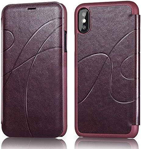 iPhone X Case, Reexir Slim Leather Folio Flip Wallet Case Cover with Card Slot Holder for Apple iPhone X (Wine Red)