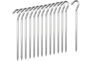 UEOTO Piquet de tente 14 PCS, crochets de tente robustes en métal de 18 cm, tente légère en alliage d'aluminium Piquets de sol durs piquets de jardin clous pour auvent de camping bâche de filet de voyage