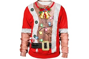HAOLEI Ugly Christmas Jumpers for Women and Men Funny Novelty Santa Xmas Jumper No Hood 3D Print Snowman Sweatshirt Long Sleeve Pullover Christmas T-Shirt UK Clearance