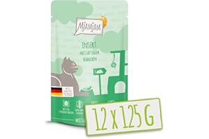 MjAMjAM - Nourriture Humide Premium pour Chats - Insectes compressibles au Poulet juteux 125 g, Paquet de 12 (12 x 125 g), Naturel avec supplément de Viande