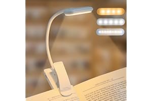 CALDARAX Luz de Lectura con Clip, Luz Lectura USB Recargable, 9 LEDs, 3 Temperaturas de Color, Atenuación Continua, 360° Flexible Luz de Libro, para leer en la cama Noche, Tableta, Viaje(Blanco)