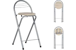 ZZINOKE Sgabello Bar Pieghevole, Nessun Montaggio Richiesto,Sgabello Pieghevole Portatile per Cucina,Bistrot,all'Aperto,Altezza seduta 61 cm (Venatura del Legno e Argento)