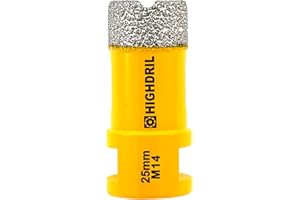 HIGHDRIL Broca de diamante - 25mm con rosca M14 Taladrado en seco para azulejos de porcelana Cerámica Granito Mármol Piedra Mampostería Ladrillo para amoladoras angulares