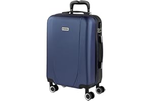 ITACA - Maleta de Cabina 55x40x20 de Viaje rígidas Trolley con 4 Ruedas Dobles para Avion Ligera Equipaje de Mano candado de combinación., Azul Marino-Antracita