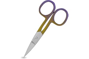 ASM INSTRUMENTS ASM® Professional Nail Scissors Curved Manicure Cuticle Scissors - Heavy Duty Grooming Scissor for Eyebrow, Beard, Nose Hair Trimming - Beauty Small Scissor Gifts Foe Women & Men (3.75" Golden Blue)