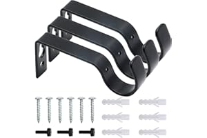 ZOCONE 3 PCS Metal Curtain Brackets for Poles, Heavy Duty Curtain Pole Bracket with 6-Set Wall Plug Screws for Poles Wall Rod Durable Curtain Rail Brackets--Rust Resistant