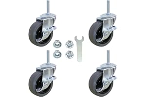 AAGUT Caster Wheels, 3 Inch Rubber Heavy Duty 3/8"-16 x1-1/2" Threaded Stem Industrial Castors, Locking Brakes Metal Swivel Wheel, Replacement for Carts Furniture Dolly Workbench Trolley,Set of 4