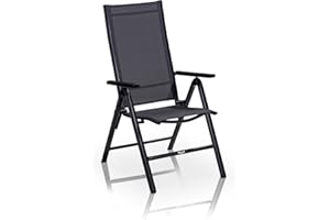 ‎KHG KHG Gartenstuhl Hochlehner Alu Klappstuhl, 8-Fach verstellbare Rückenlehne mit Armlehne, Anthrazit Grau wetterfest rostfrei, 120 kg belastbar, Balkonstuhl, vormontiert, Kunststoff Gewebe