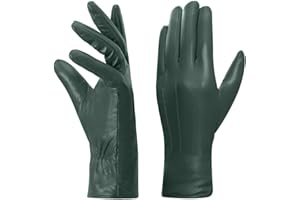 Harssidanzar Guantes de cuero para mujer, forro polar cálido de invierno, pantalla táctil, acabado vintage GL018