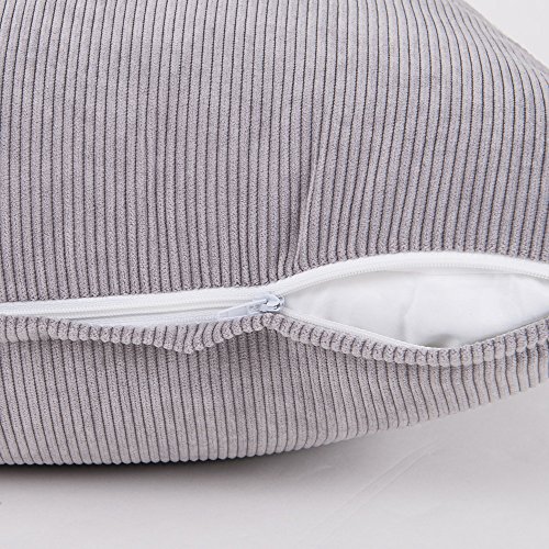 Baibu Purer Weicher Dekorativ Sofa Kissenbezug Kissenhülle mit verdecktem Reißverschluss aus Kord in 7 modernen Farben und 11 Größen,Hellgrau 40x80cm - 3