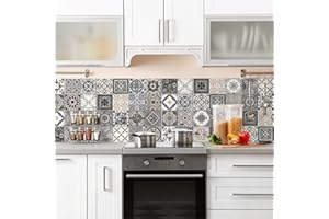 CREARREDA Küchenrückwand Fliesenaufkleber selbstklebend Tafel küchenrückwand folie 100% ungiftige Tinte feuerfest wasserdicht PVC Deko Fliesenfolie Kacheldekor