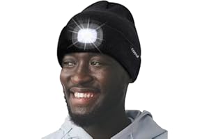 COTOP LED Beanie with Light,USB Rechargeable Hat Hands Free 4 LED Headlamp Cap Winter Knitted Night Lighted Hat Flashlight Women Men Gifts for Dad Him Husband
