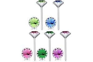 Yumilok Jewelry Women's Men's 5 Pairs 925 Sterling Silver Multi Color Cubic Zirconia Studs Hypoallergenic Earring Set