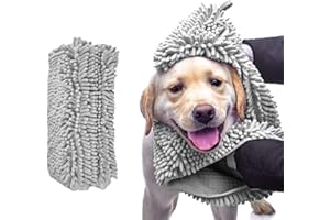 Skingwa Serviette de nettoyage multifonction pour chien, serviette de douche ultra absorbante en microfibre chenille pour le toilettage, 35 x 80 cm (gris)