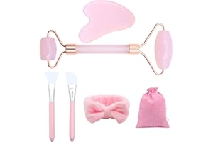 ZYKORT Guasha Viso Kit, Gua Sha Massaggiatore, Quarzo Rosa Skin Care Kit, Rullo di Giada per e Pietra Guasha, Lenisce i Muscoli Viso e Collo, Massaggio per Ridurre il Gonfiore