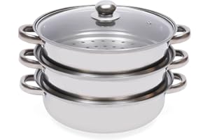 CUCUMMOO 3 Lagiger Dampfkocher Edelstahl Biodampfkocher mit Transparenter Glas-Deckel Edelstahldampfer Dampfkochtopf für Gas,Elektro, Induktions und Halogenherde geeignet Induktion Kitchen 27.6cm*16cm