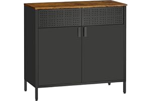 HOMSTEEL Metal Storage Cabinet, Buffet Sideboard Cabinet, Accent Cabinet with Adjustable Shelves, Sideboard Cabinet with Steel Frame, for Living Room, Dining Room, Entryway, Rustic Brown and Black