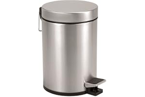 Axentia Cubo de basura de acero inoxidable mate cepillado y resistente al óxido, cubo de basura de 3 L con tapa, cubo de basura con pedal para baño y inodoro, color plateado y negro, 17 x 17 x 25 cm