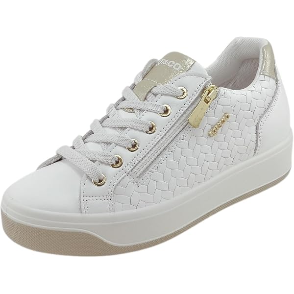 IGI &Co GREEN Sneakers intrecciata oro fondo zeppa Donna Calzature Platino Sneak