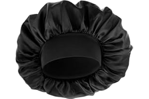 WLLHYF Jedwabny czepek dla mężczyzn, satynowy czepek elastyczny pasek jedwabny czepek do spania miękka regulowana czapka do włosów owijka do włosów dla kobiet śpiących, Czarny, 17 Years
