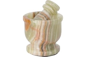 CHES Radicaln Set di mortaio e pestello in onice verde, sta nel palmo, 6,3 cm, in marmo, fatto a mano, per spezie e pillole Piccolo mortaio e pestello.