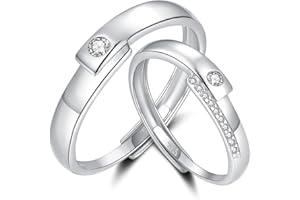 Bewenda Silver Pair of Rings, 925 Sterling Silver Partner Rings for Men and Women, Adjustable Partner Rings, Engagement Ring, Wedding Ring, Simple Open Wedding Rings, Band Ring with White Cubic