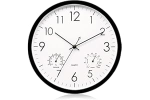 SENRN Garden Clock Outdoor Waterproof Clock with Thermometer Hygrometer 12 Inch Retro Vintage Metal Wall Clock for Patio Pool Yard Black