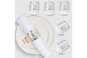 ESLOYSUN 100 Pezzi Anelli Portatovagliolo,Anelli di Tovagliolo 3D di Carta,Portatovaglioli da Tavola,Anelli per tovaglioli per Compleanno Battesimo Matrimonio Cene,Banchetti(Argento)