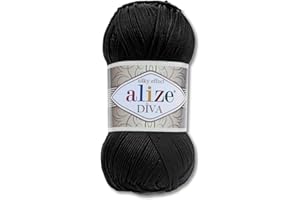 Frida's Wollhaus Alize Diva Laine pour tricot, crochet en microfibre - 100 g - 64 couleurs (60 - noir)