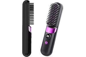 HRYYDS Go Brush Pro UK Cordless Hair Straightener Brush - Portable Rechargeable Ceramic Styling Brush with 6 Adjustable Heat Modes & LED Display (Black)