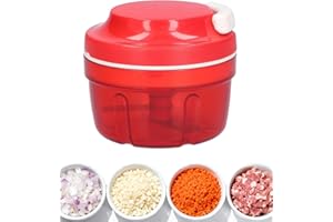 ANBOO Zwiebelschneider manuell Zwiebelhacker, Rot Zwiebel Zerkleinerer manuell mit Kabelzug, Küche, Haushalt, Gemüsezerkleinerer, Multifunktionszerkleinerer, Zwiebel, Knoblauch, Gemüse, Fleischwolf