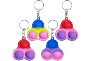 Yeefunjoy 4PCS Mini Pop Push It Fidget Toy Portachiavi, Colorato Silicone Spremere Pop Bubble Giocattoli Sensoriali Bulk, Bolla Giocattolo Antistress Anti-Anx per Bambini Adulti