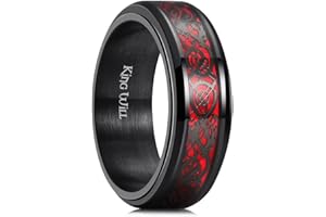 King Will Black Fidget Ring Celtic Dragon Spinner Ring Stainless Steel Ring Blue/Red/Purple Carbon Fiber Inlay 8mm Anxiety Ring For Men and Women