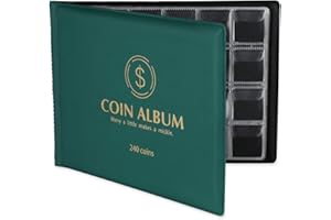 MUROAD Album de Collection pour 240 Pièces de Monnaie, Convient pour Diamètre Inférieur à 3cm, Livre Pieces de Monnaie Collection(Vert)