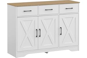 Panana Wooden Sideboard 3 Drawers 3 Doors Entryway Dining Room Console Living Room Storage Farmhouse Sideboard Cabinet (White)