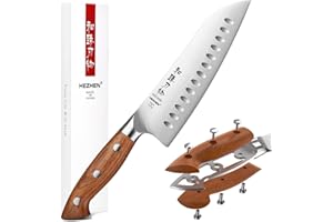 HEZHEN Couteau de Santoku en Acier Inoxydable, German 1.4116 Acier Couteaux de Chef, Style Japonais Couteaux Gyuto, Full Tang Manche en Redwood